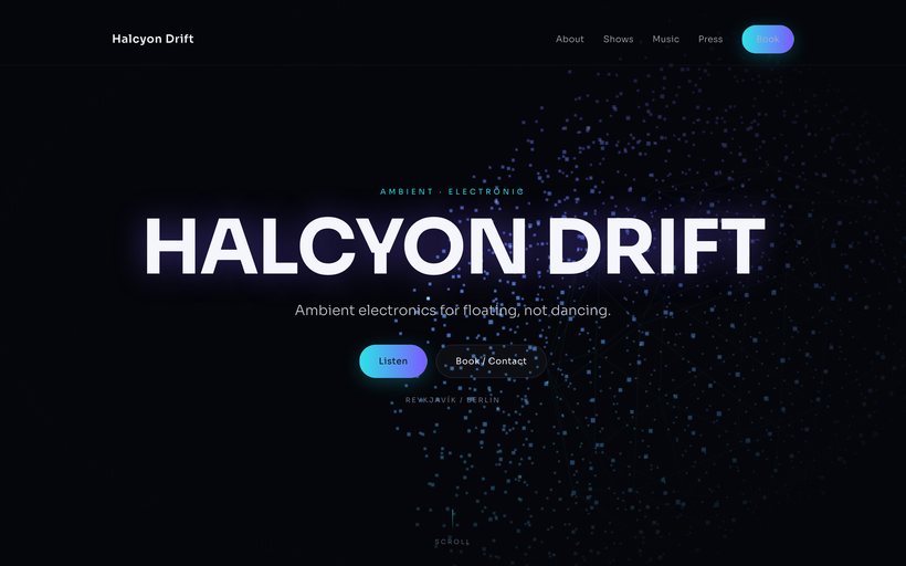 The WebGL 3D EPK template by EPKITNOW, built for Ambient & Electronic artists
