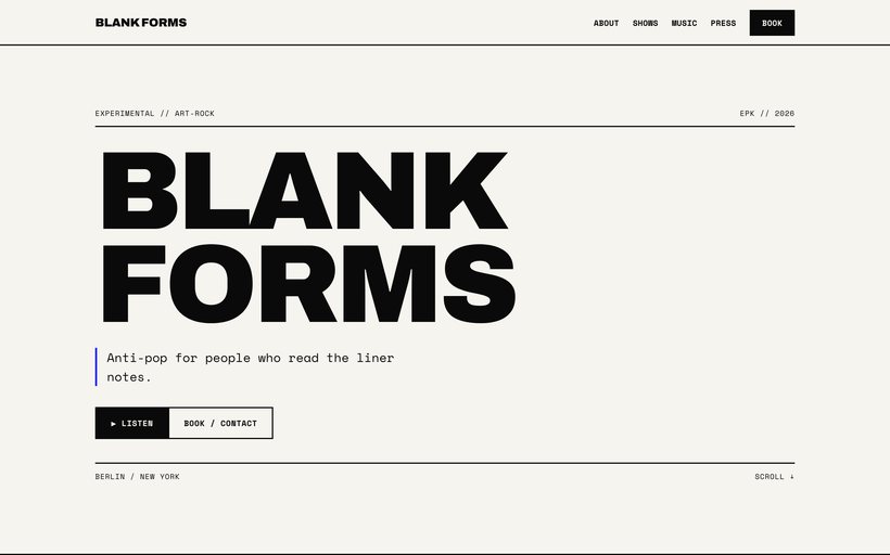 The Brutalist EPK template by EPKITNOW, built for Experimental artists